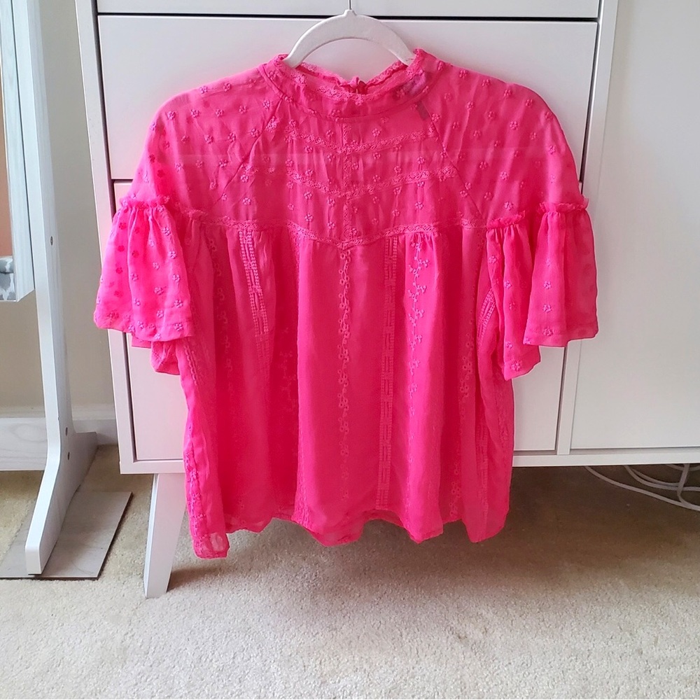 🔥💝 Sz M Aqua embroidery eyelet lace top